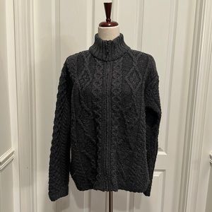 Inis Crafts 100% Merino Wool Charcoal IRISH Sweater w/ full zipper size Mediim